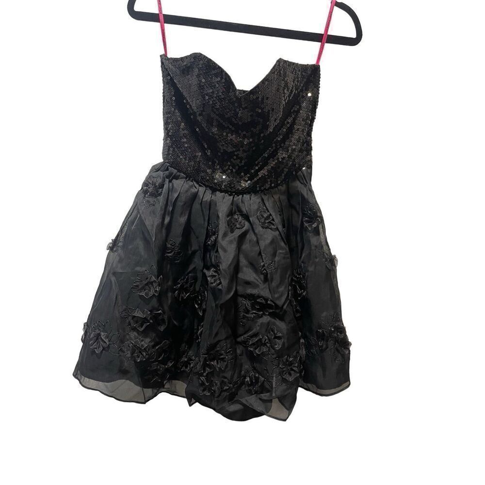 Betsey Johnson Black Sequin Corset Dress Tulle Floral Strapless Silk Women’s Siz